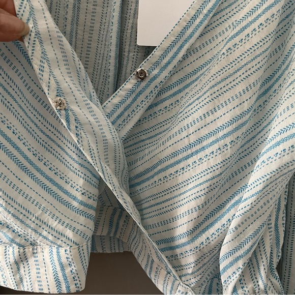 BCBGENERATION Blue and White Striped Tie Side Faux Wrap Crop Top Size XS - Picture 3 of 11